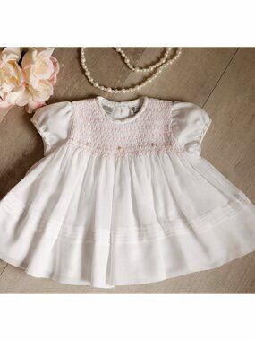 White Smocked Dress Hand-Beaded Embroidered Sarah Louise Special Occasion 3 Mo